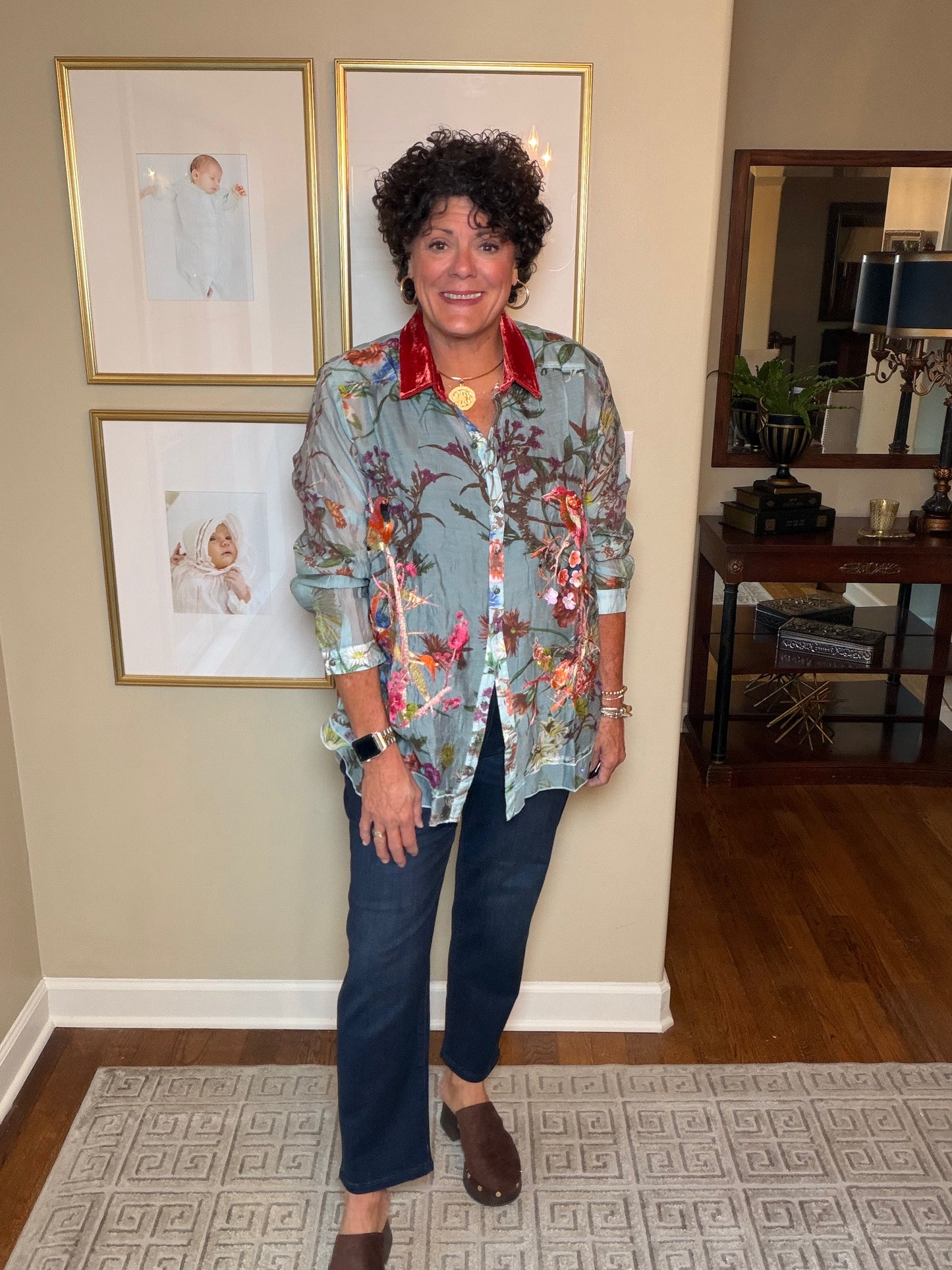 Aratta embroidered blue shirt