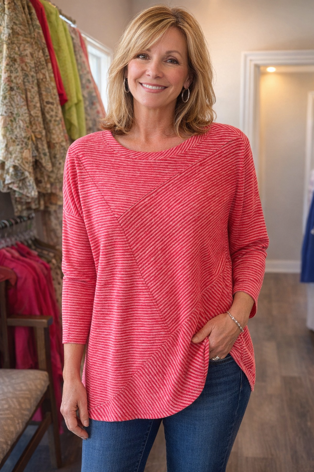Habitat Pasadena Knit Stripe Pacific Seamed Top (Tomato)