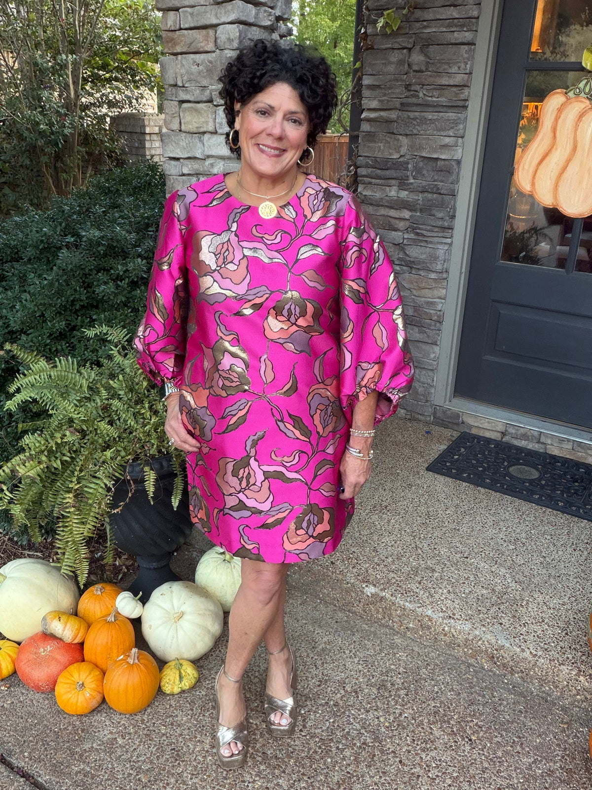 Uncle Frank Pink Metallic Brocade Dress