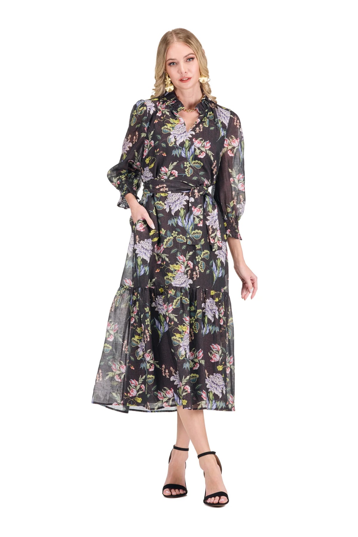 Joy Joy Midnight Garden Split Neck Dress