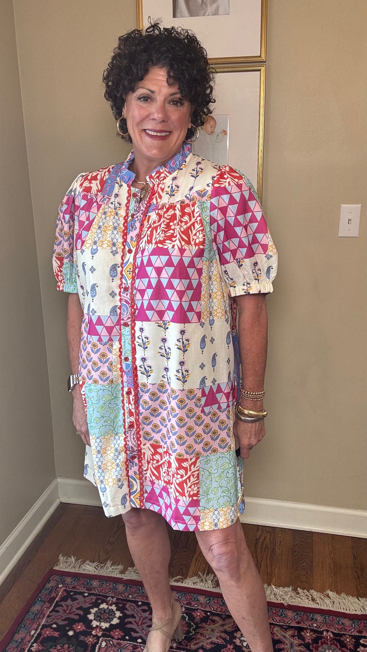 JOY JOY Kaleidocloth Short Sleeve Shirt Dress