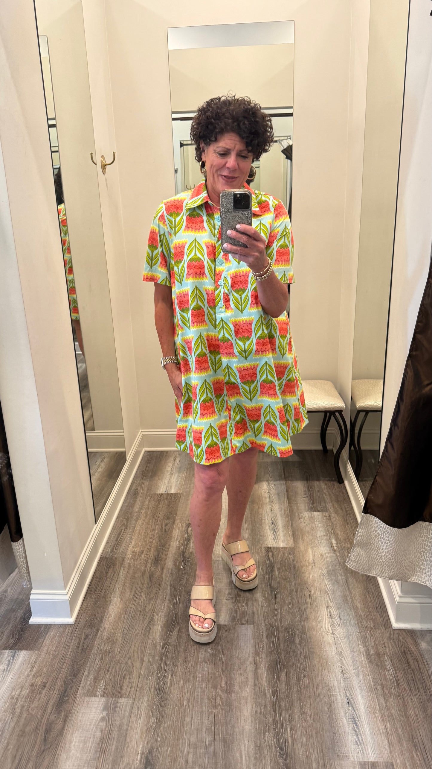 Uncle Frank Aqua swing shirt dress