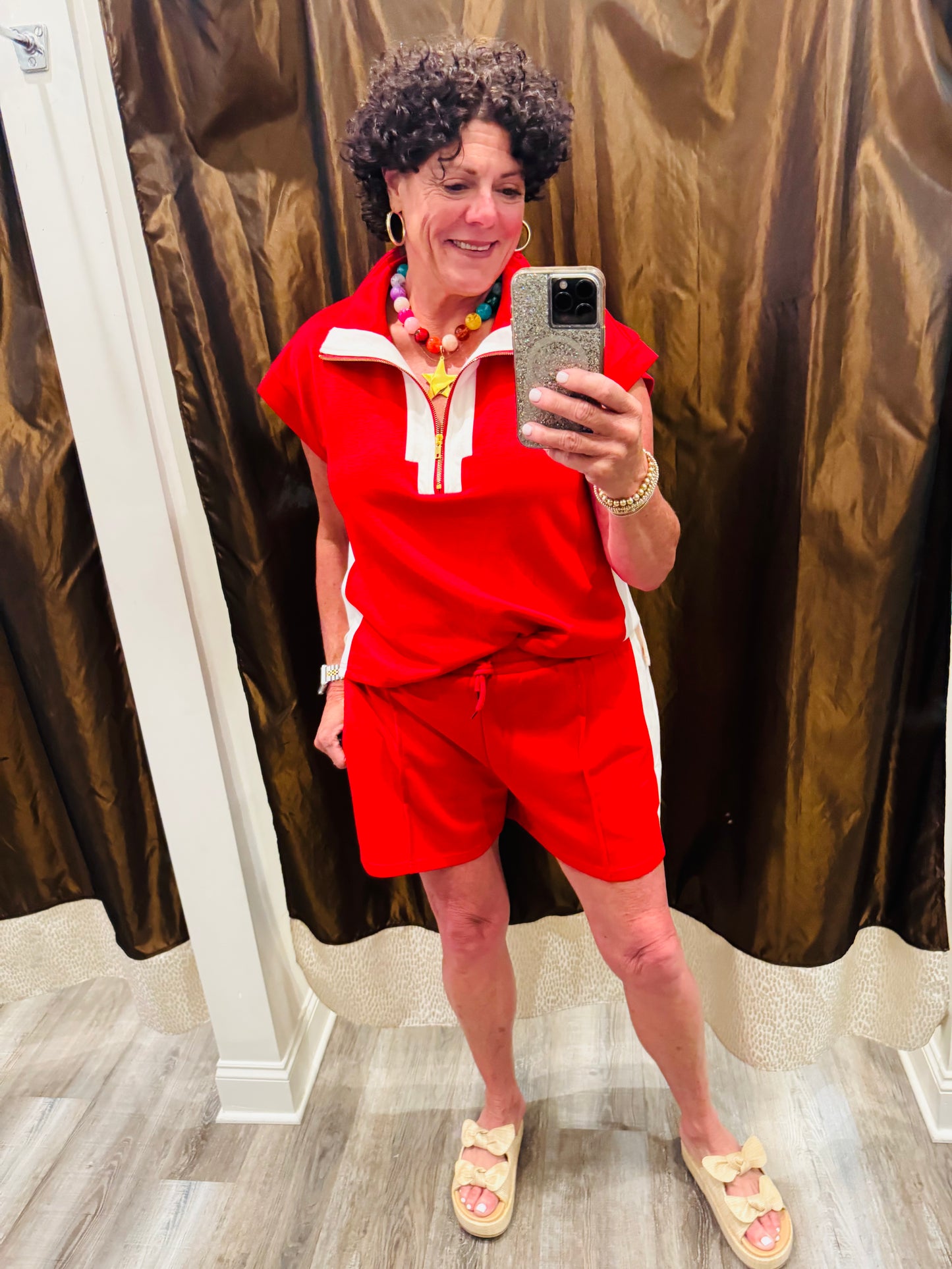 Jodifl Red with cream trim short set
