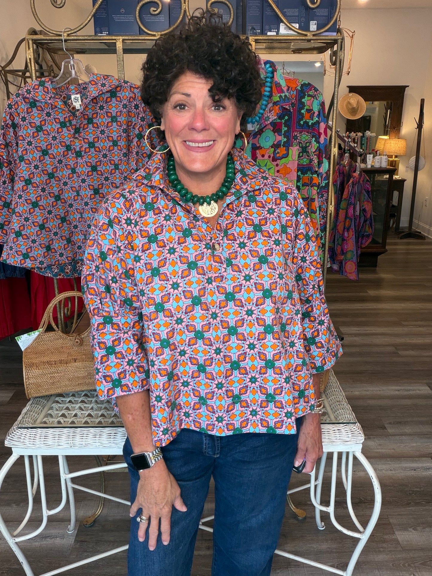 Ivy Jane Tile Print Popover Top