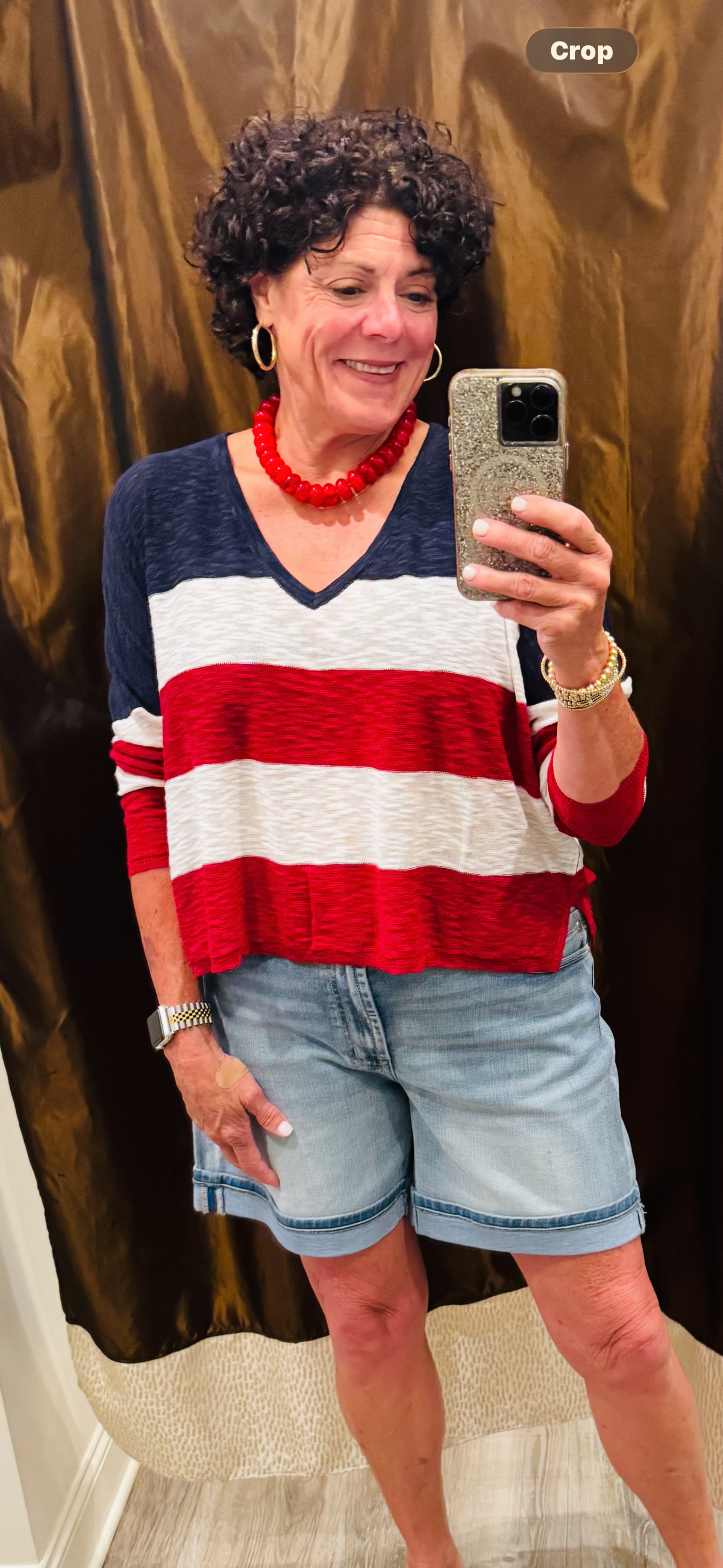 Stitch Drop midnight Blue , Red and White striped sweater
