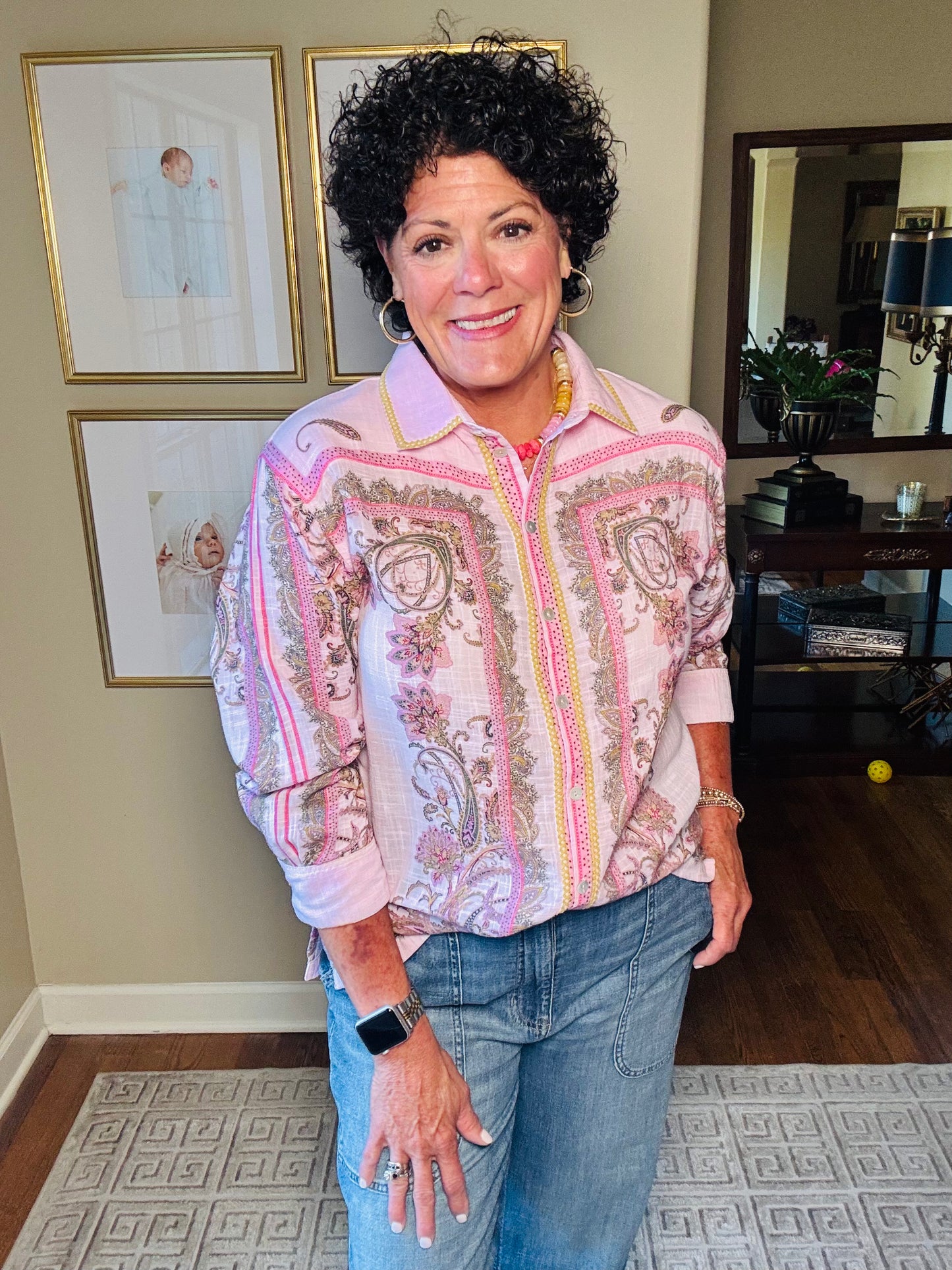 Ivy Jane Paisley Border Shirt in Pink