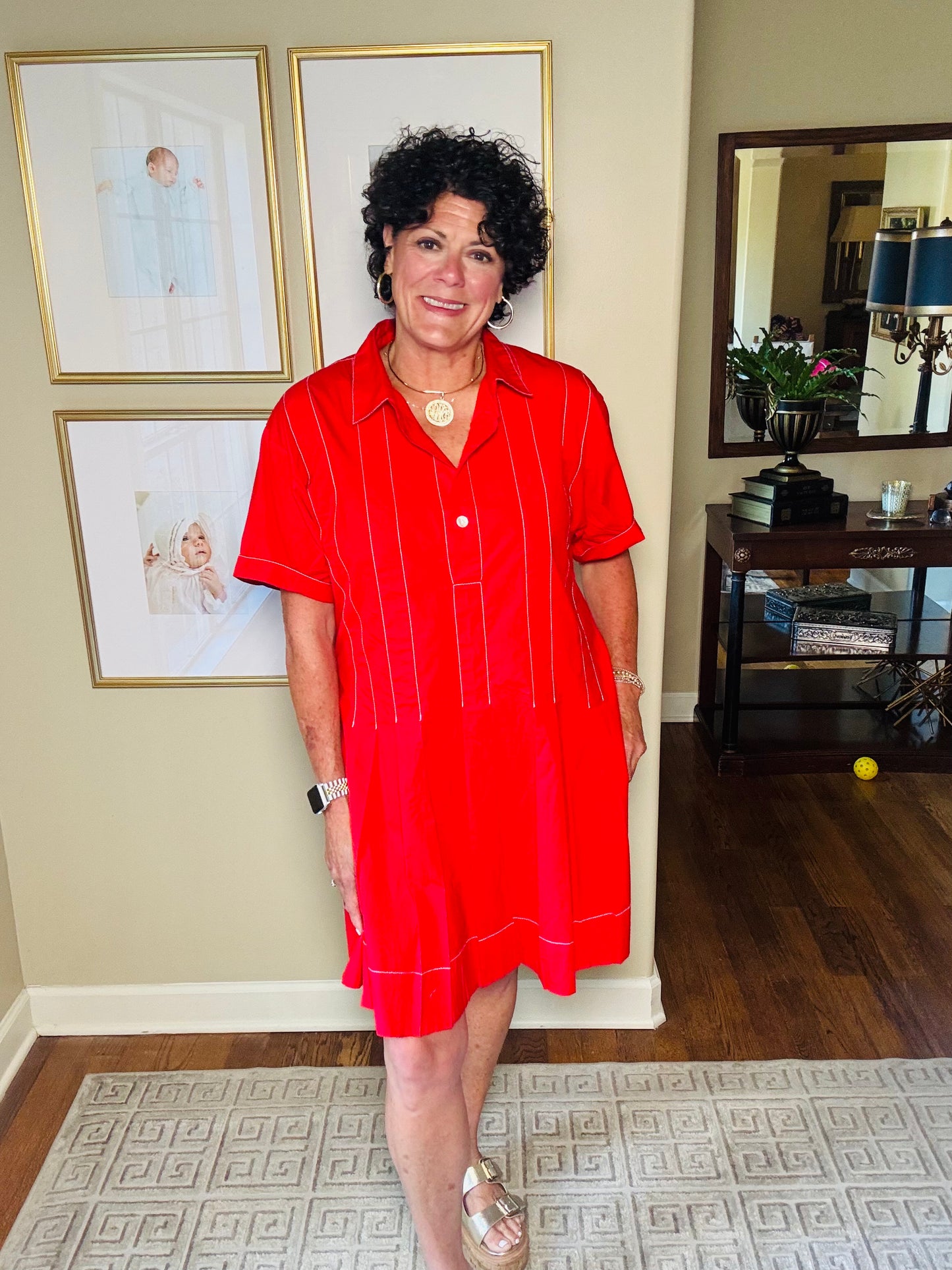 Uncle Frank Pleated Shirt Dress (Red)