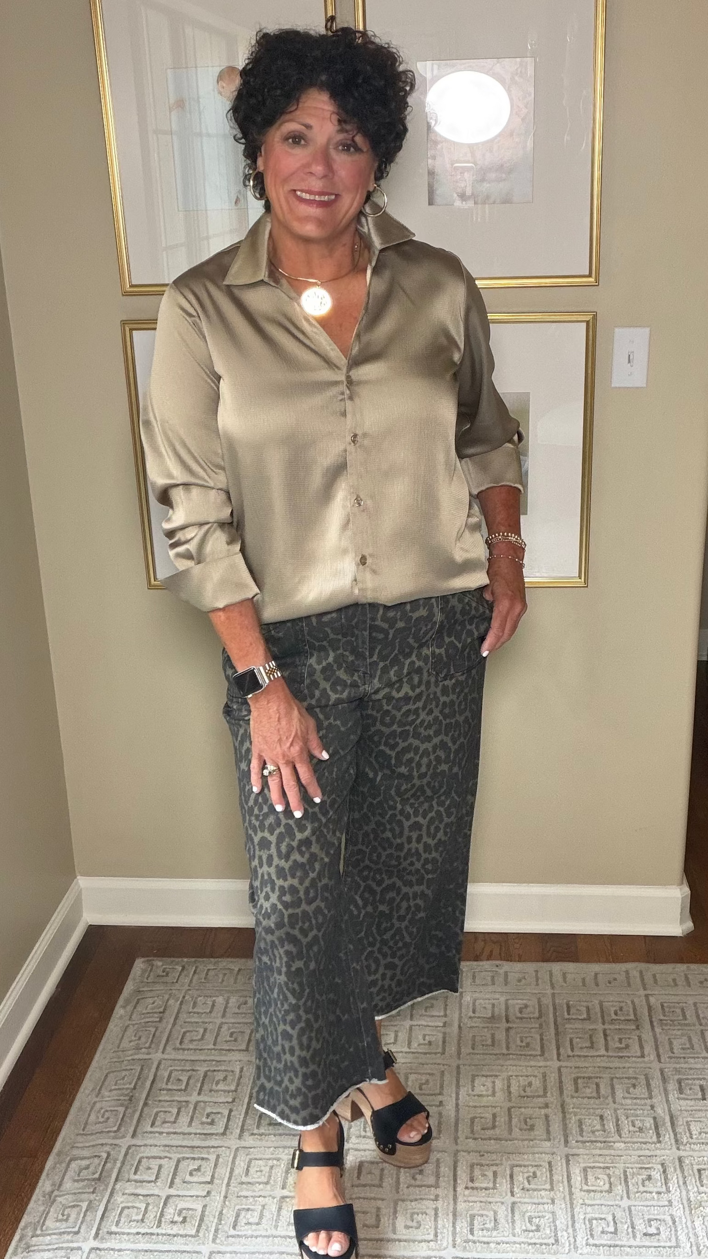 Renuar Cropped Leopard Print Pant