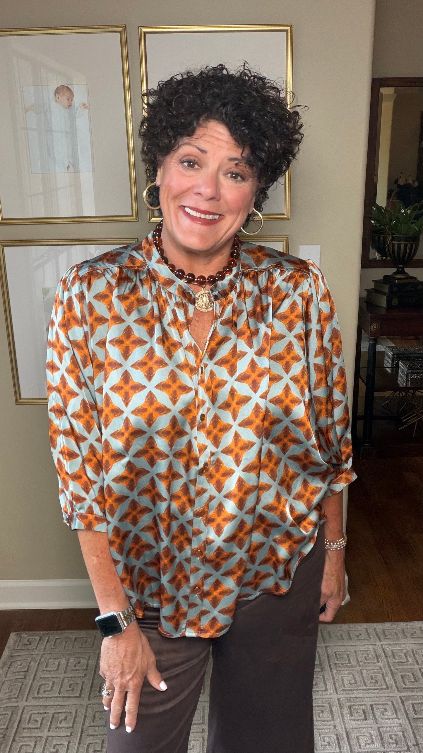 Joy Joy Copper Tile Batwing Blouse
