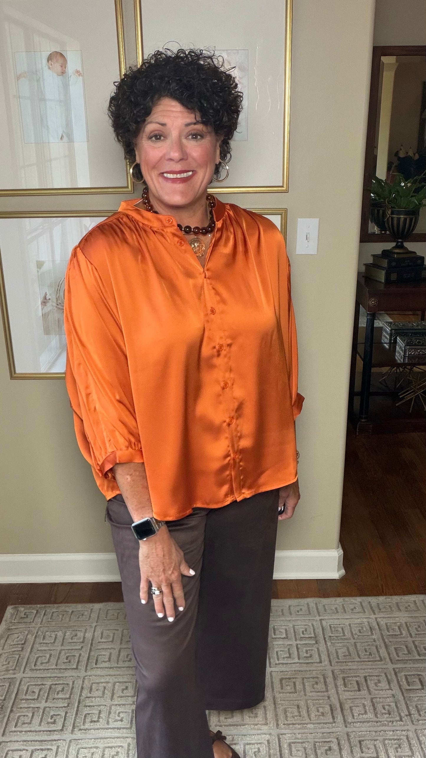 Joy Joy Burnt Orange Batwing Blouse