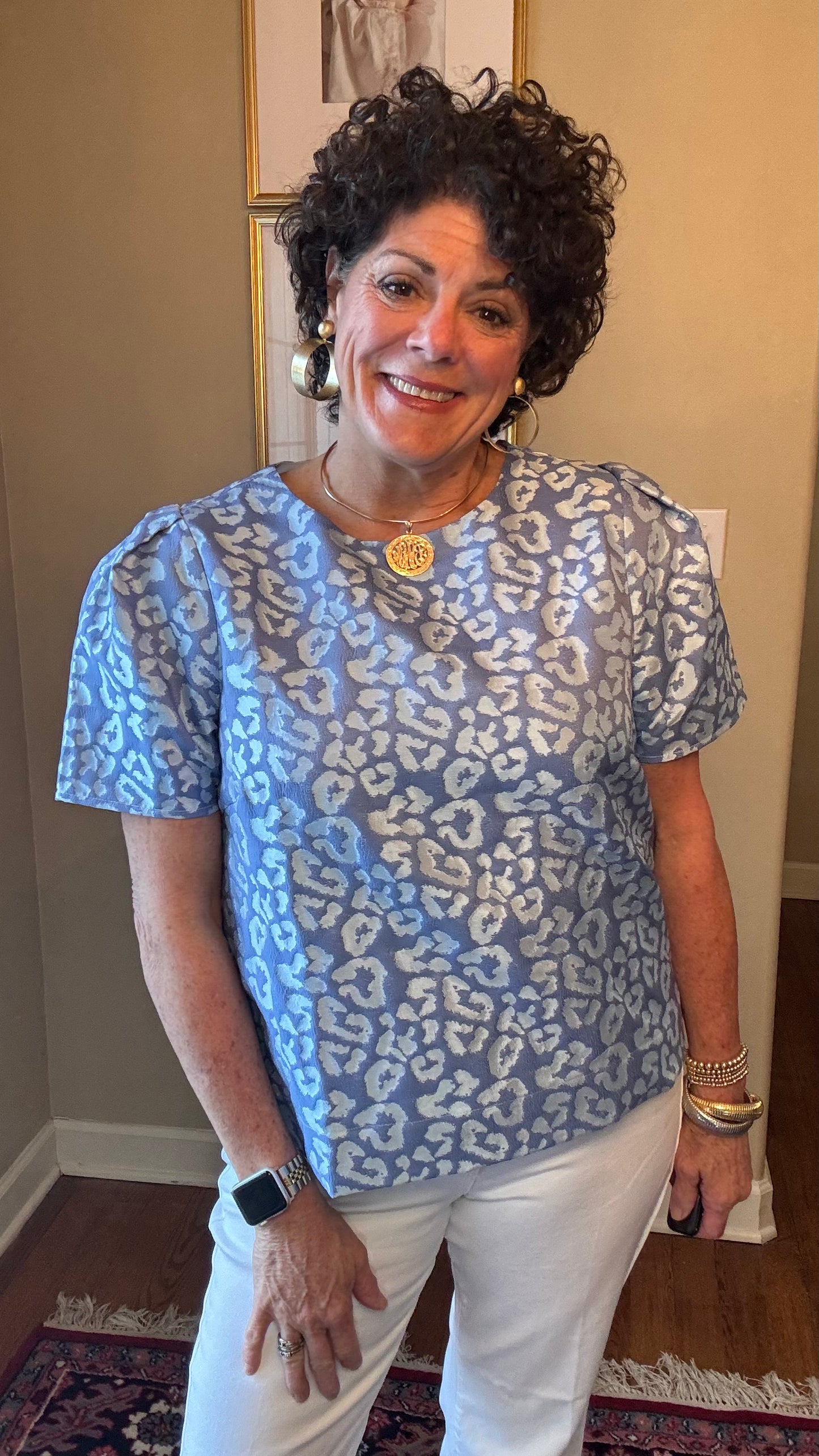 JOY JOY Light Blue Leopard Top