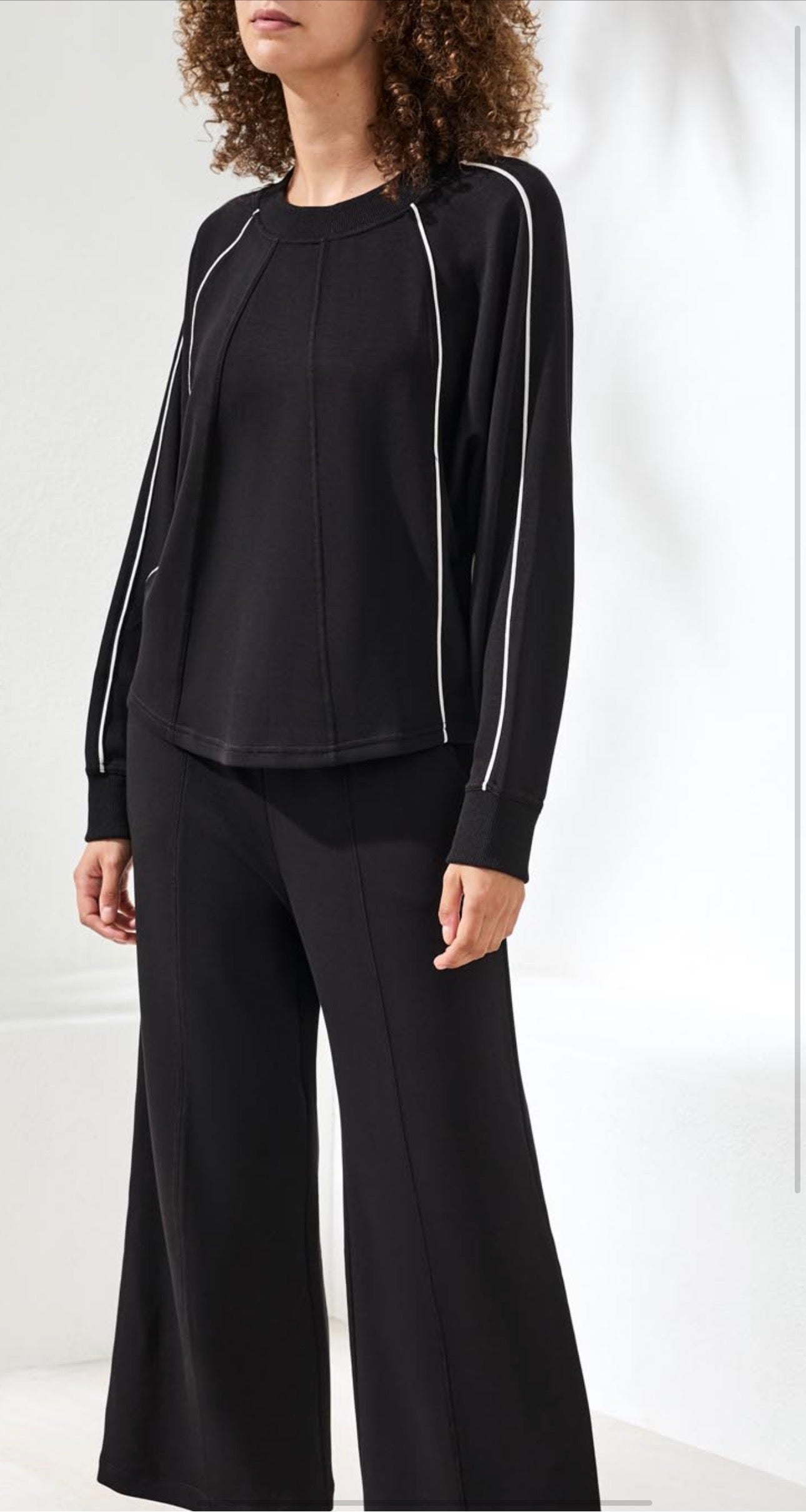 Tribal Crew Neck Dolman Top with Piping
