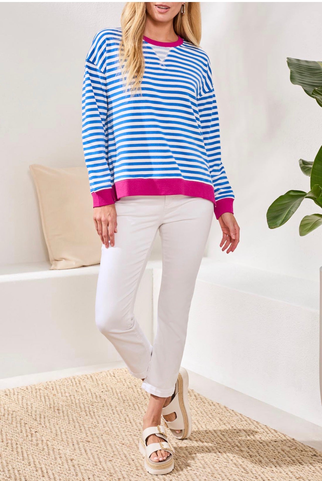 Tribal Long Sleeve Crew Neck (Blue/White Multi)