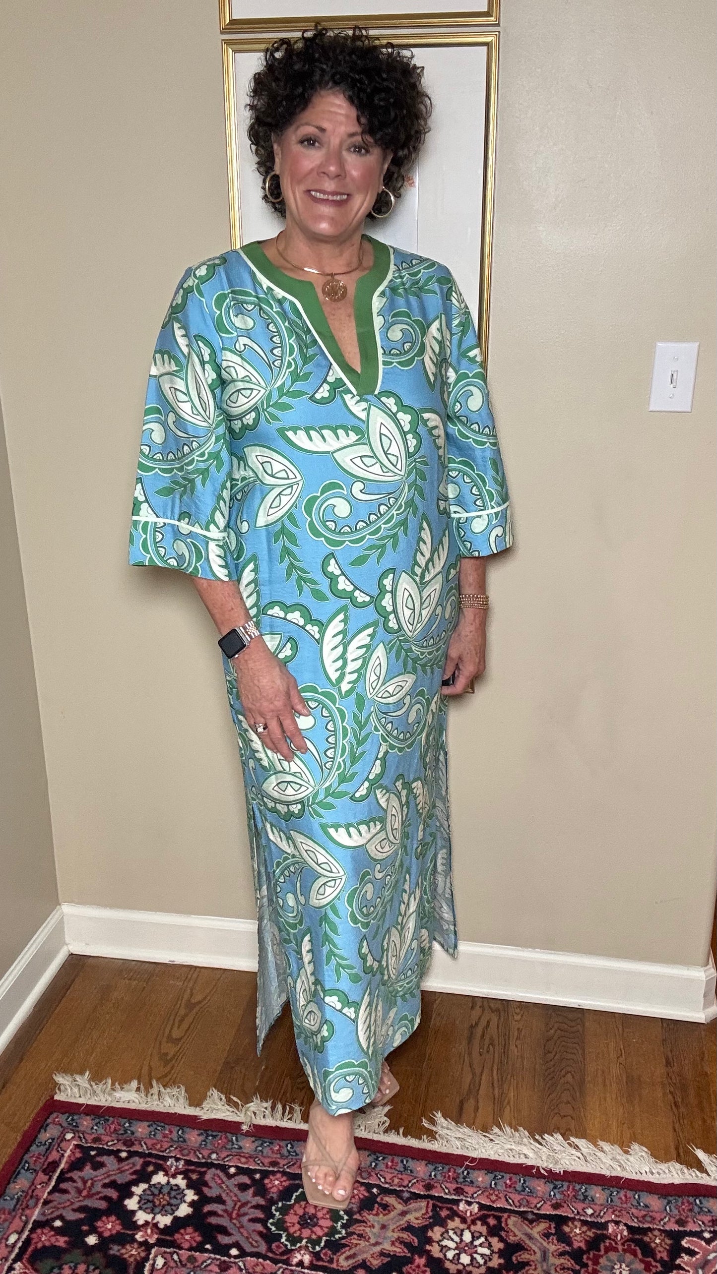 Jade Green Paisley Trimmed Maxi Dress