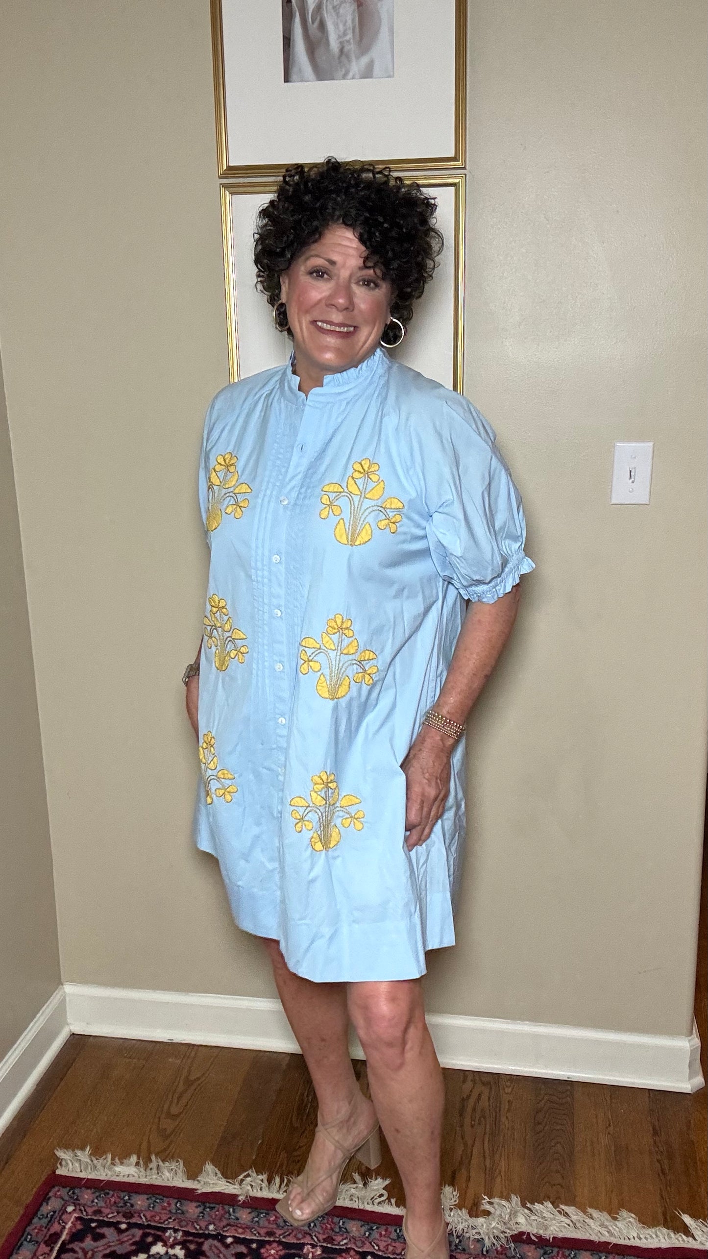 Uncle Frank Blocked Embroidery Dress (Blue)