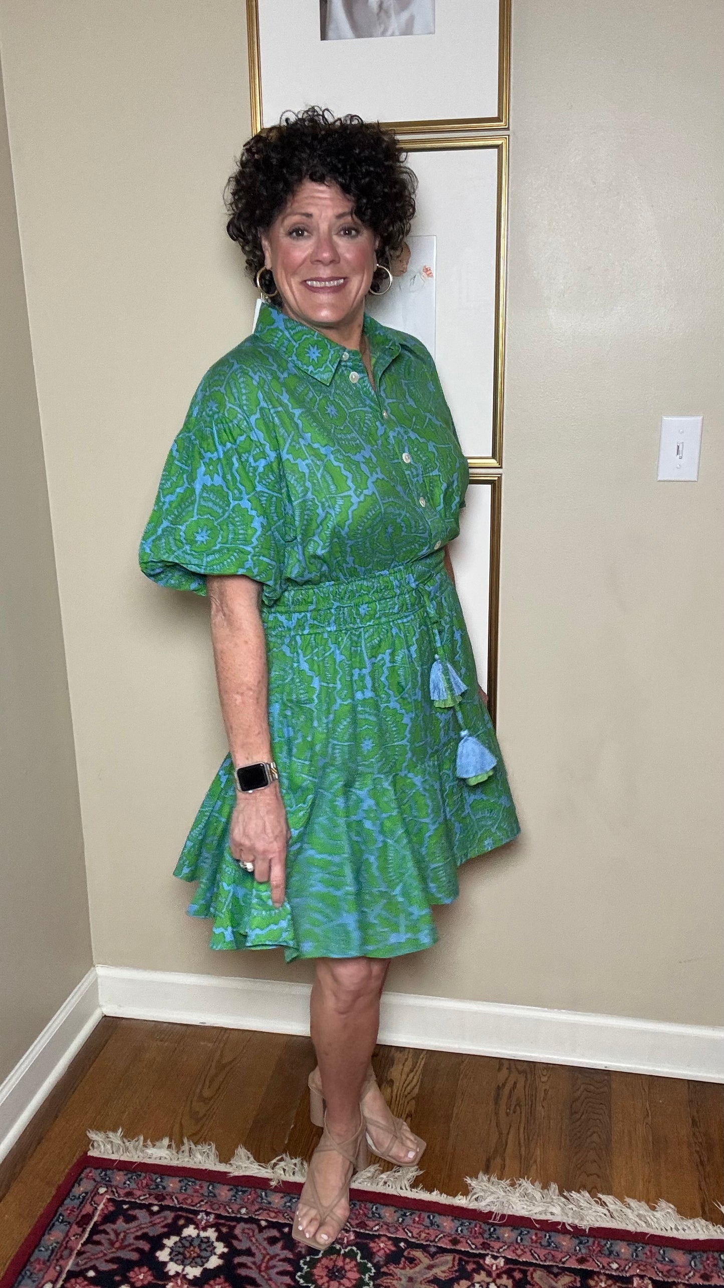 Uncle Frank Flounced Hem Shirt Dress (Green)