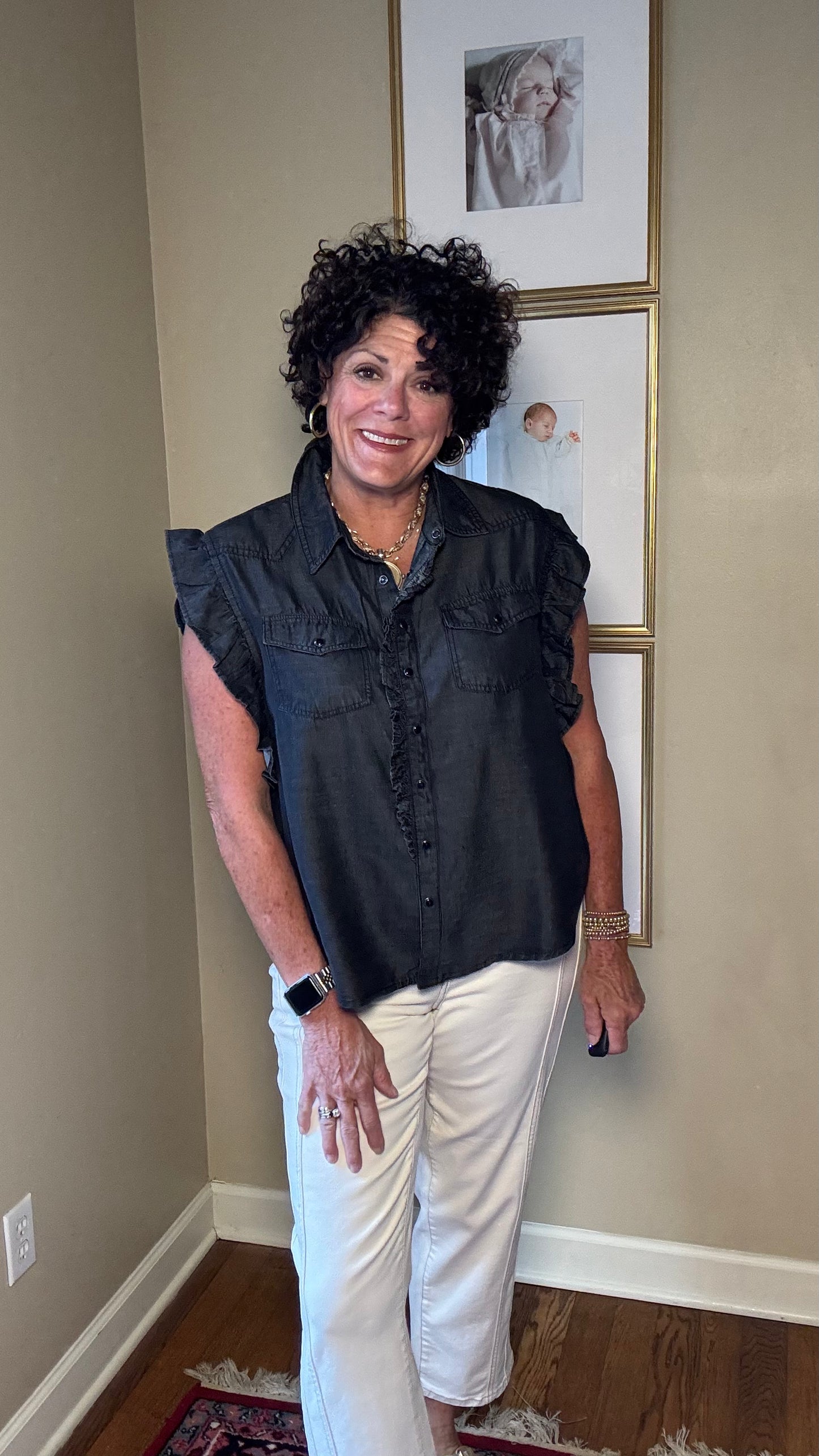 Sister Mary Sleevless Top w/ Ruffle in Charcoal