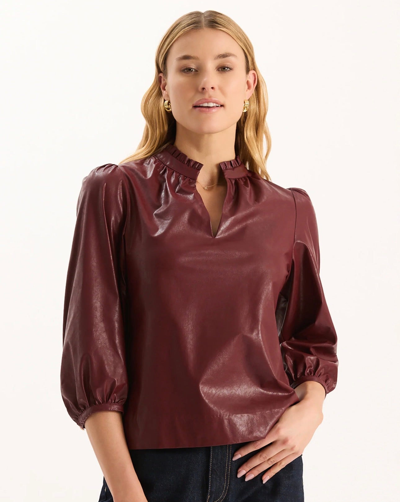 Tyler Boe Veagan Leather Top in Cabernet