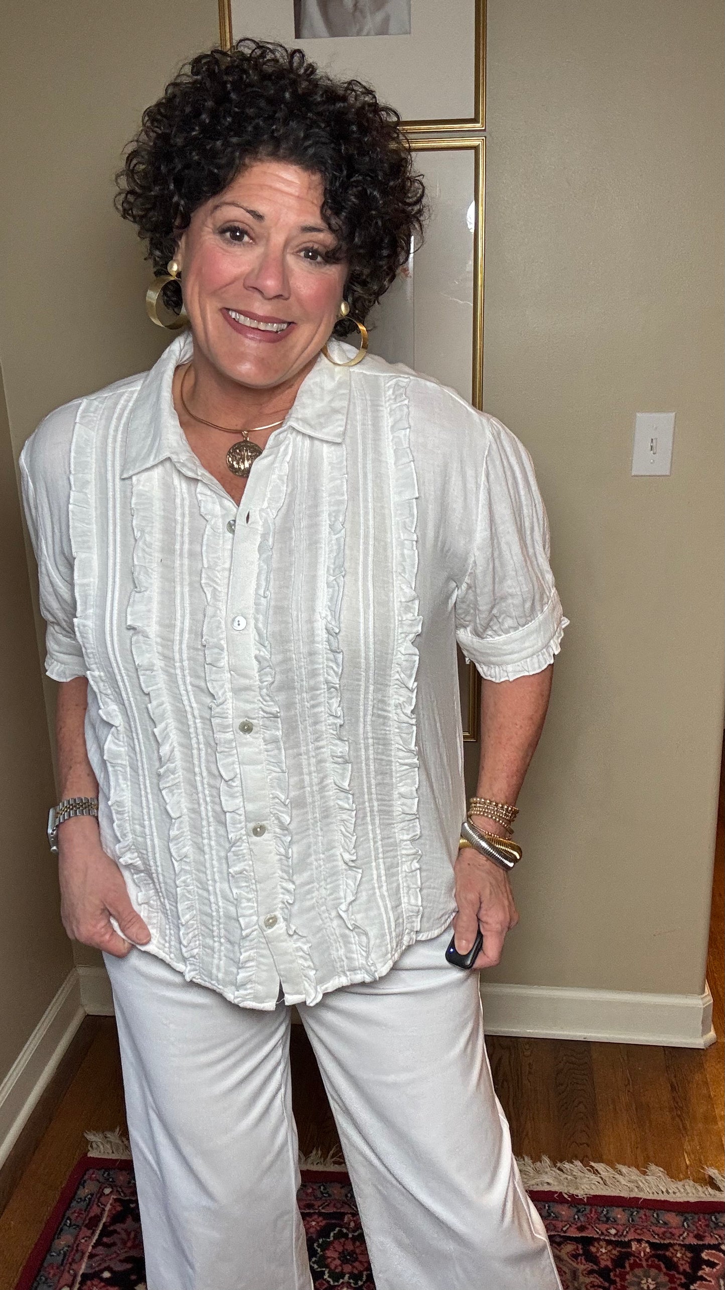 Ivy Jane White Tuxedo Gauze Shirt