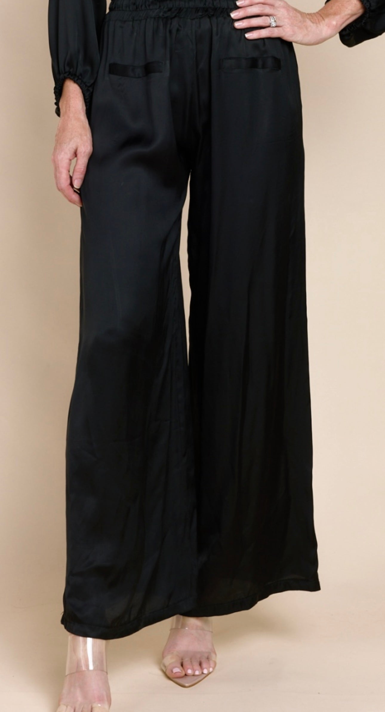 Sofia Black Satin Pant