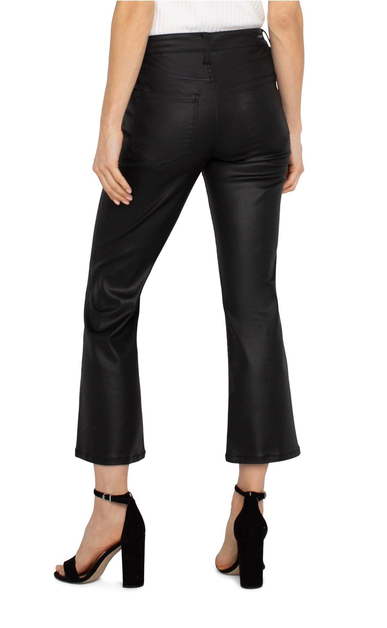 Liverpool Hannah Crop Flare in Coated Black