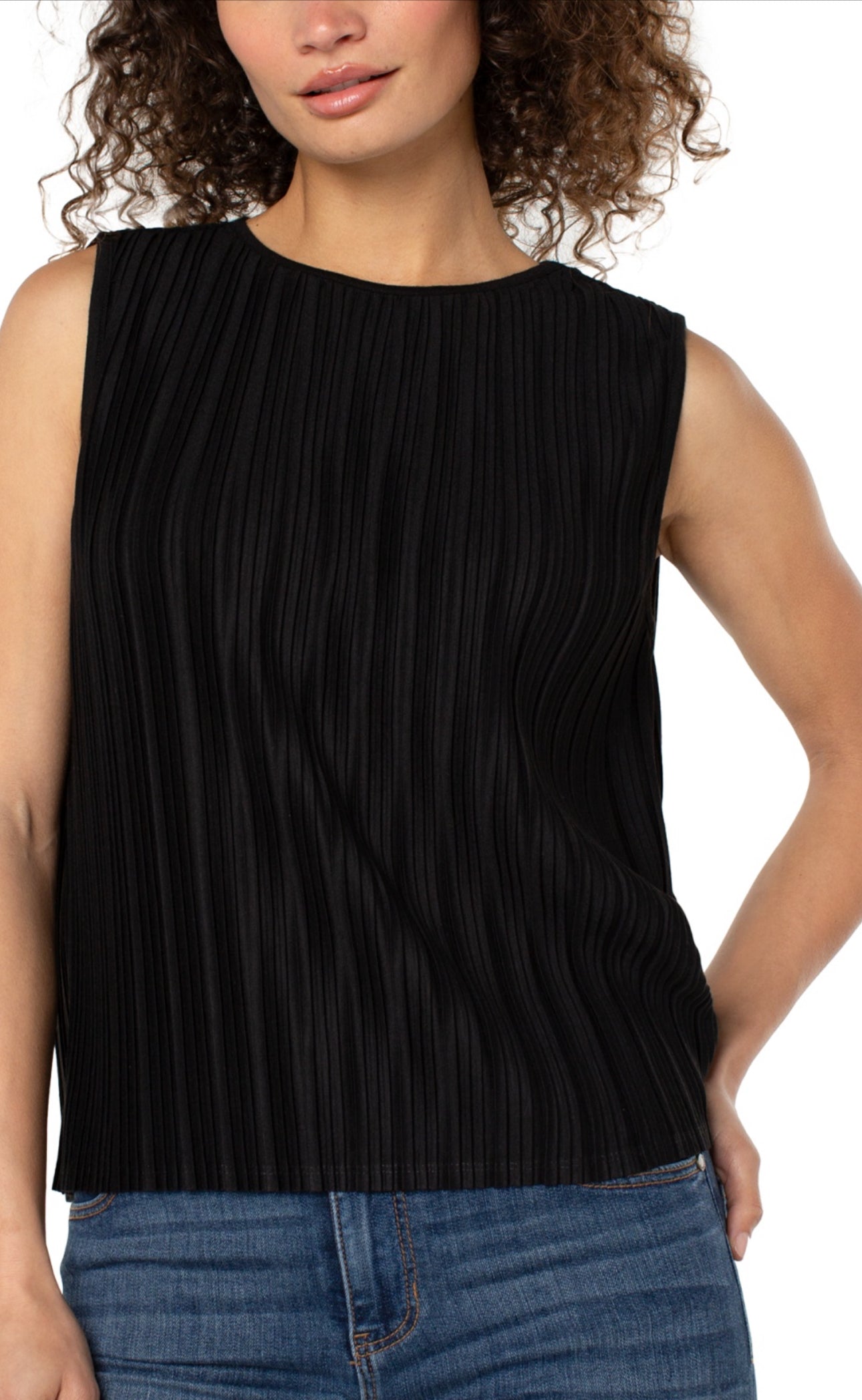 Liverpool Pleated Sleevless Top (Black)