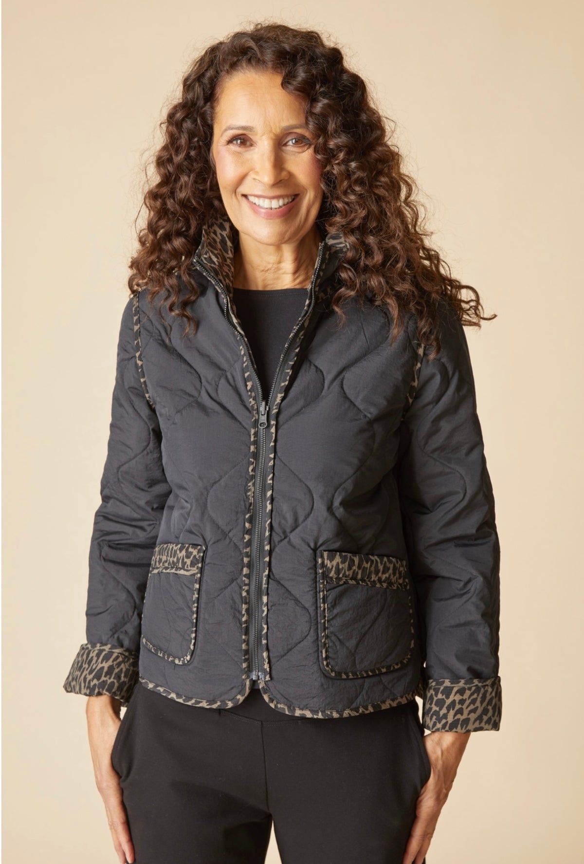 Habitat Reversable Print Quilt Puffer Coat (Black/Animal)