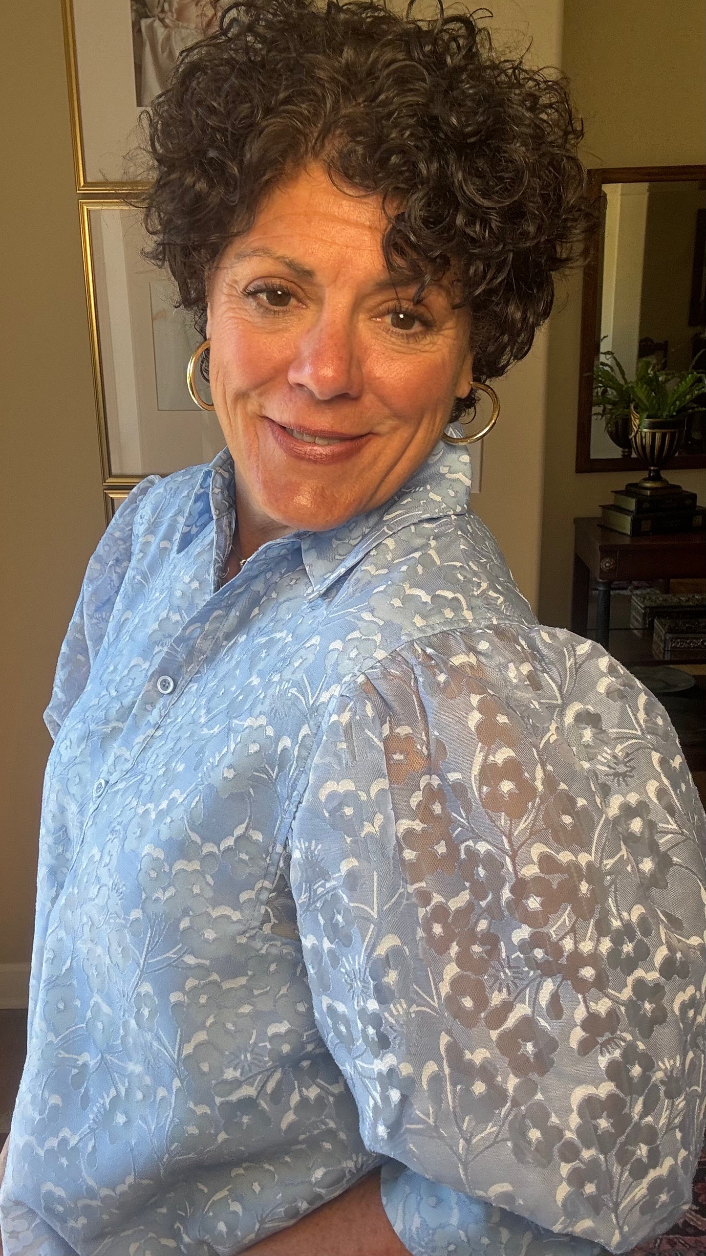 Jade Mistflowers Puff Sleeve Shirt