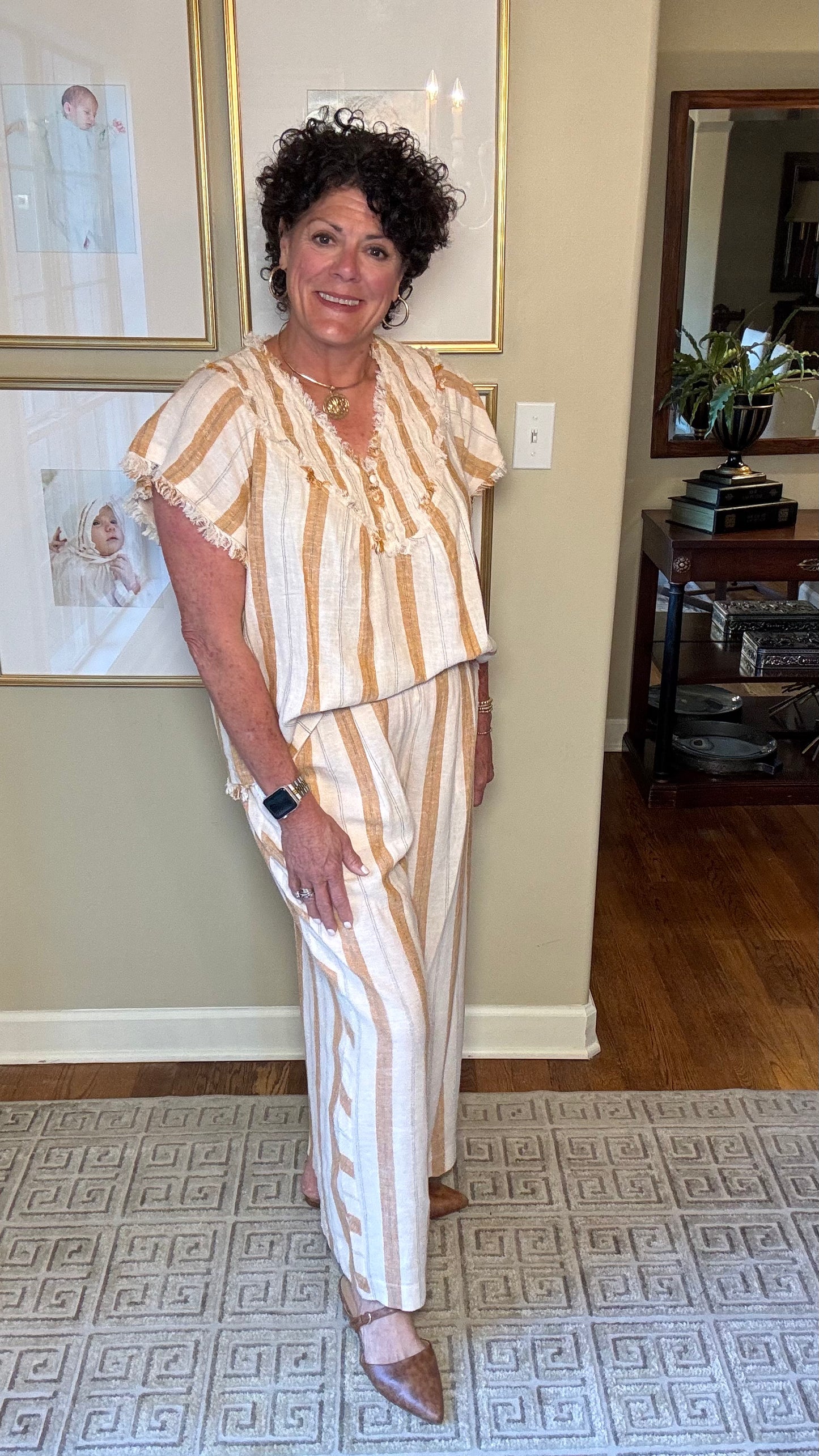 Tribal Pull On Flowy Wide Pants with Pockets (Saharabeige)