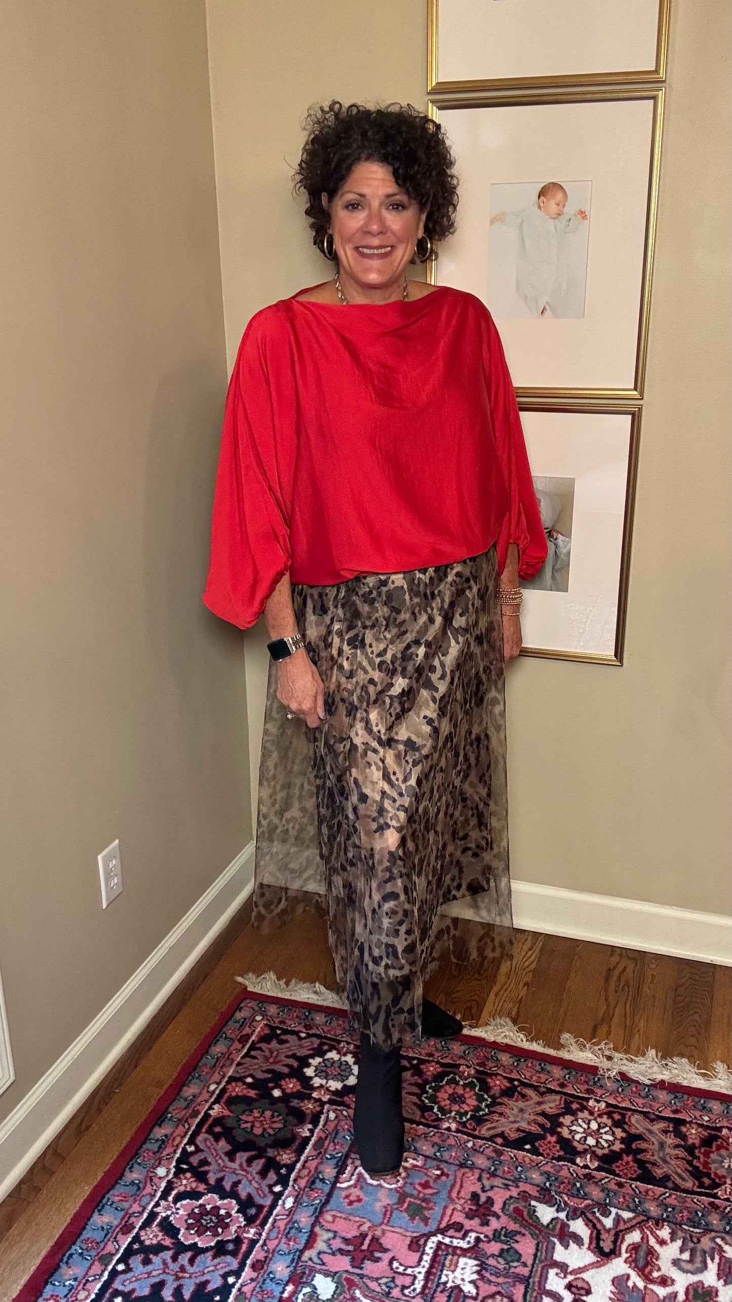 KLd- Sateen Bateau Neck Dolman Top (Red)