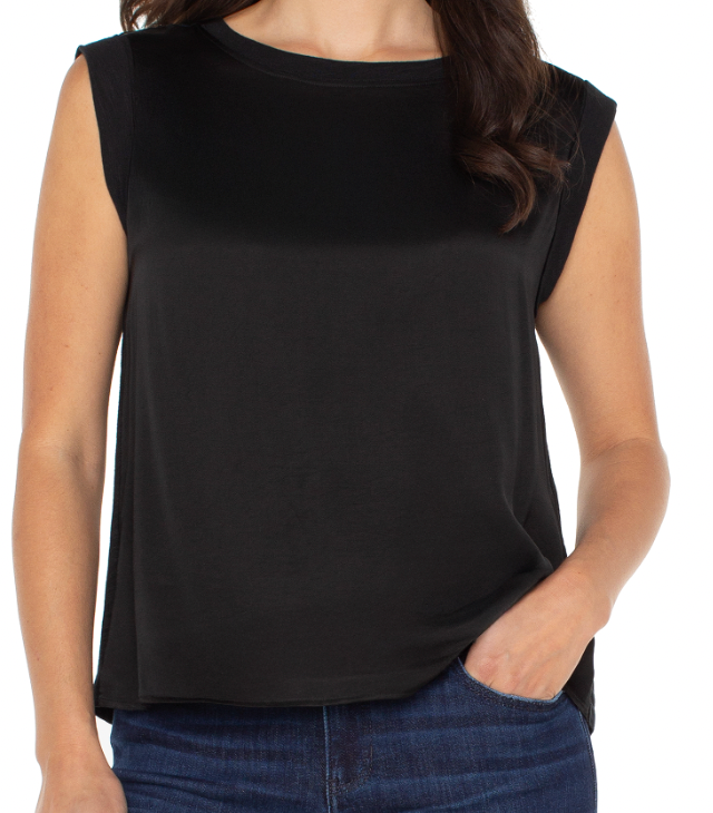 Liverpool Sleevless Satin knit top (Black)