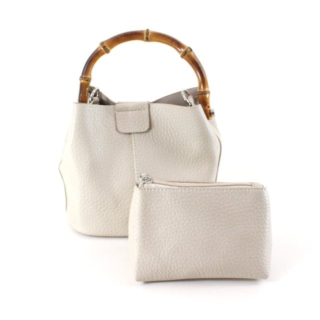 P23052 Bamboo Top Handle Crossbody Bag w/Cosmetic Pouch: 07 Green