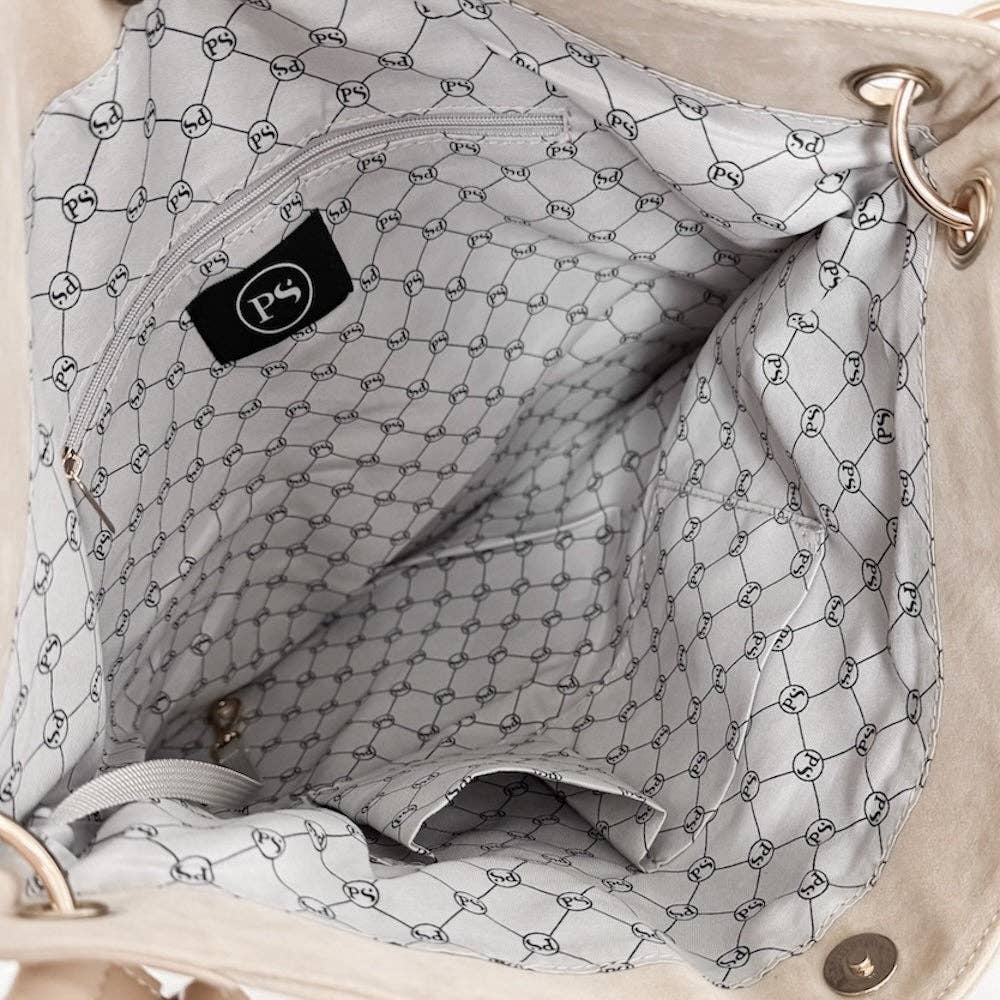 Rosalie Rivet Suede Hobo Bag: Oat