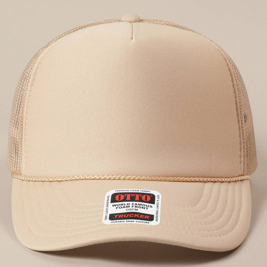 Solid Color OTTO 5-Panel Foam Mesh Back Trucker Hat: 015-TAN / ONE SIZE