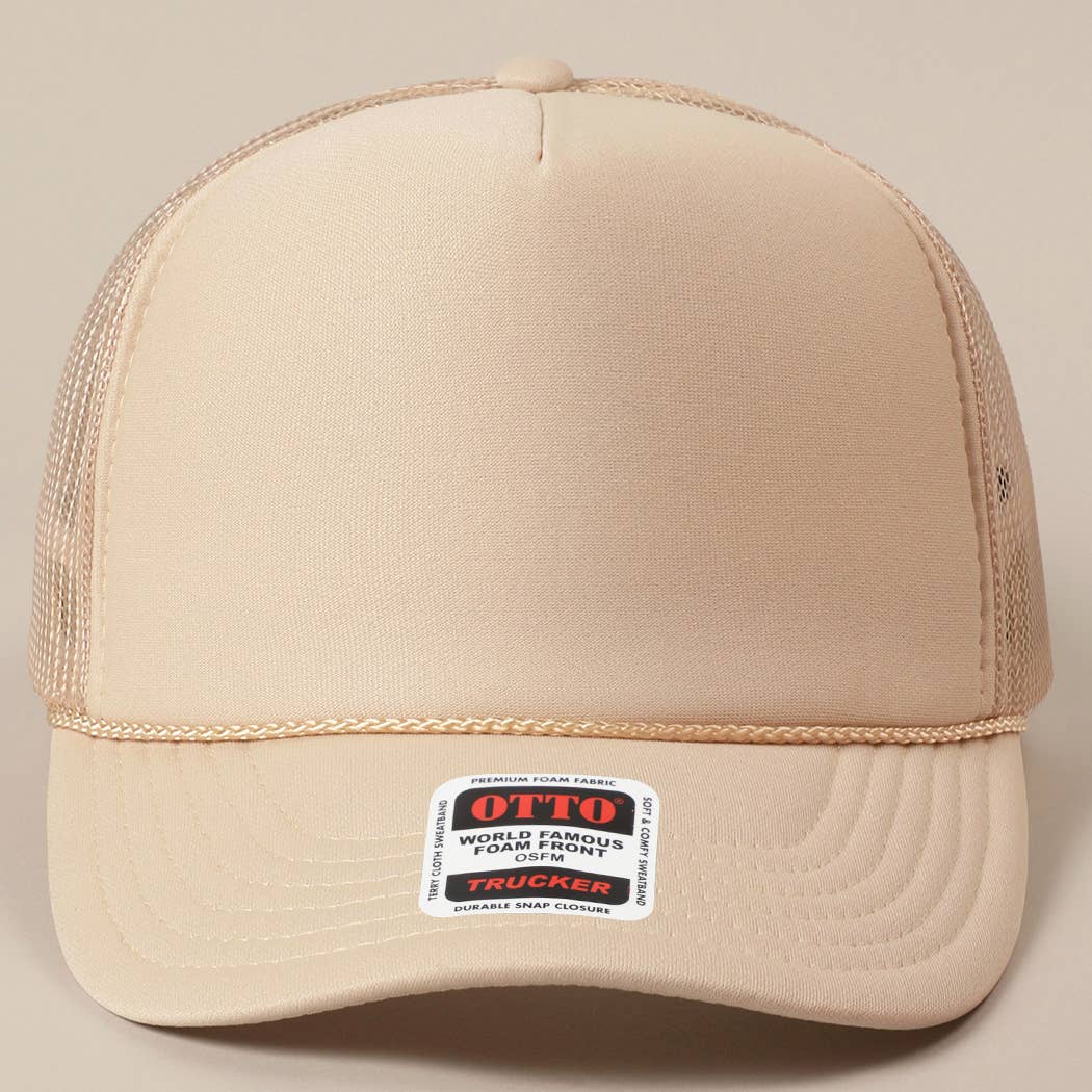 Solid Color OTTO 5-Panel Foam Mesh Back Trucker Hat: 050-PINK / ONE SIZE
