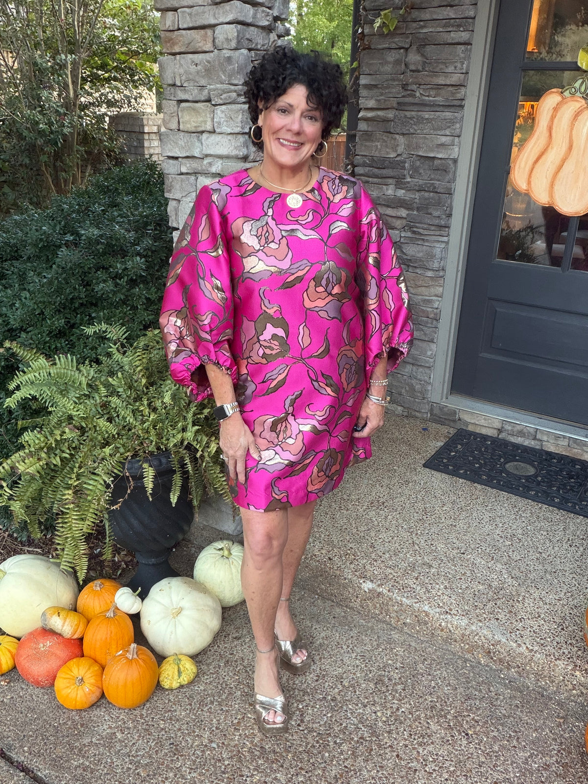 Uncle Frank Pink Metallic Brocade Dress