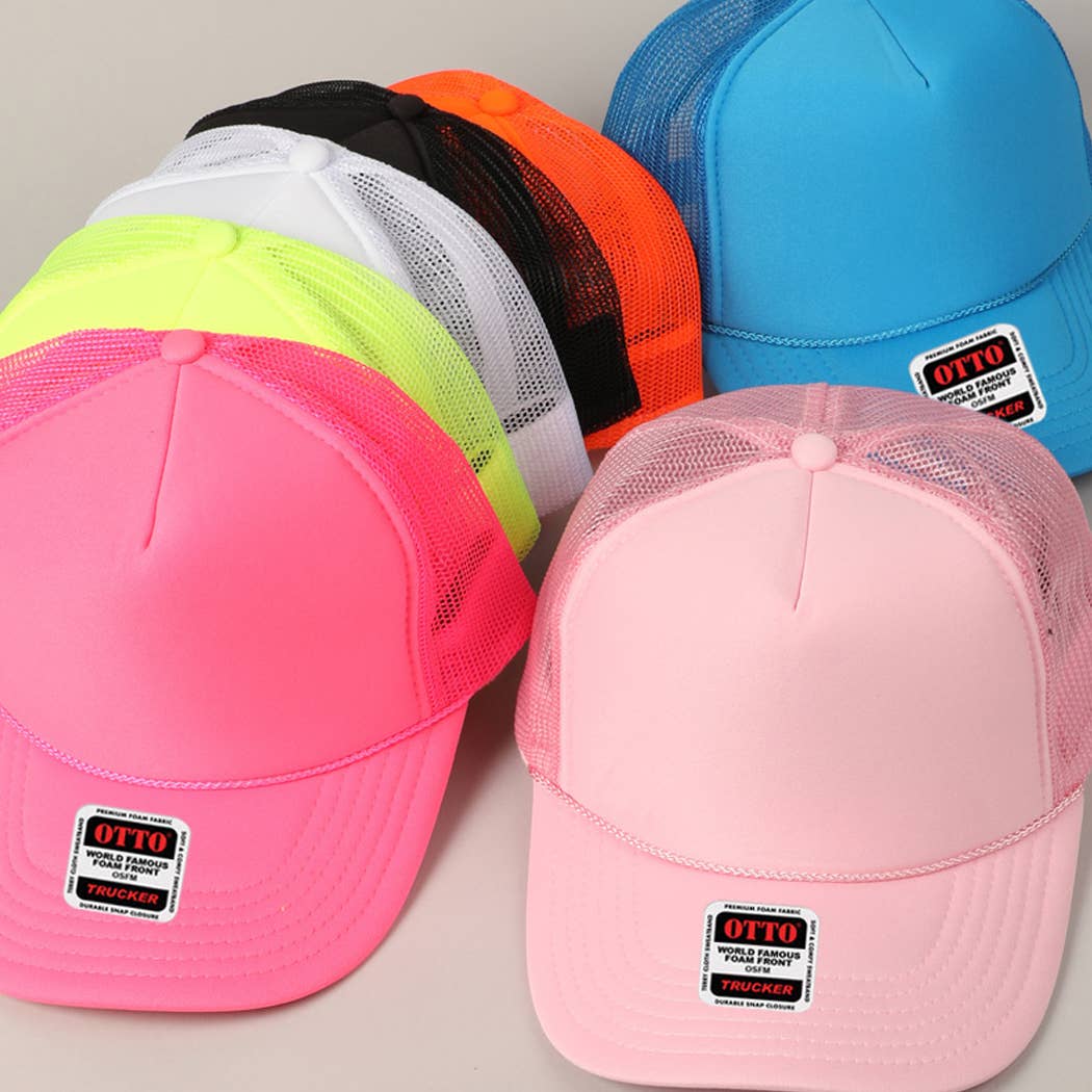 Solid Color OTTO 5-Panel Foam Mesh Back Trucker Hat: 050-PINK / ONE SIZE