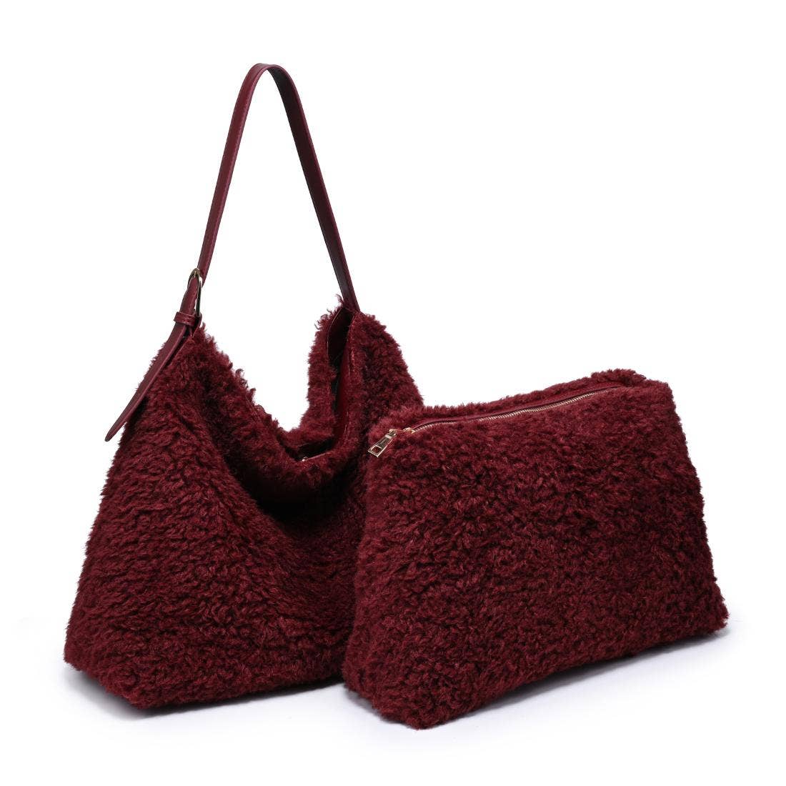Neve Sherpa Tote: Burgundy