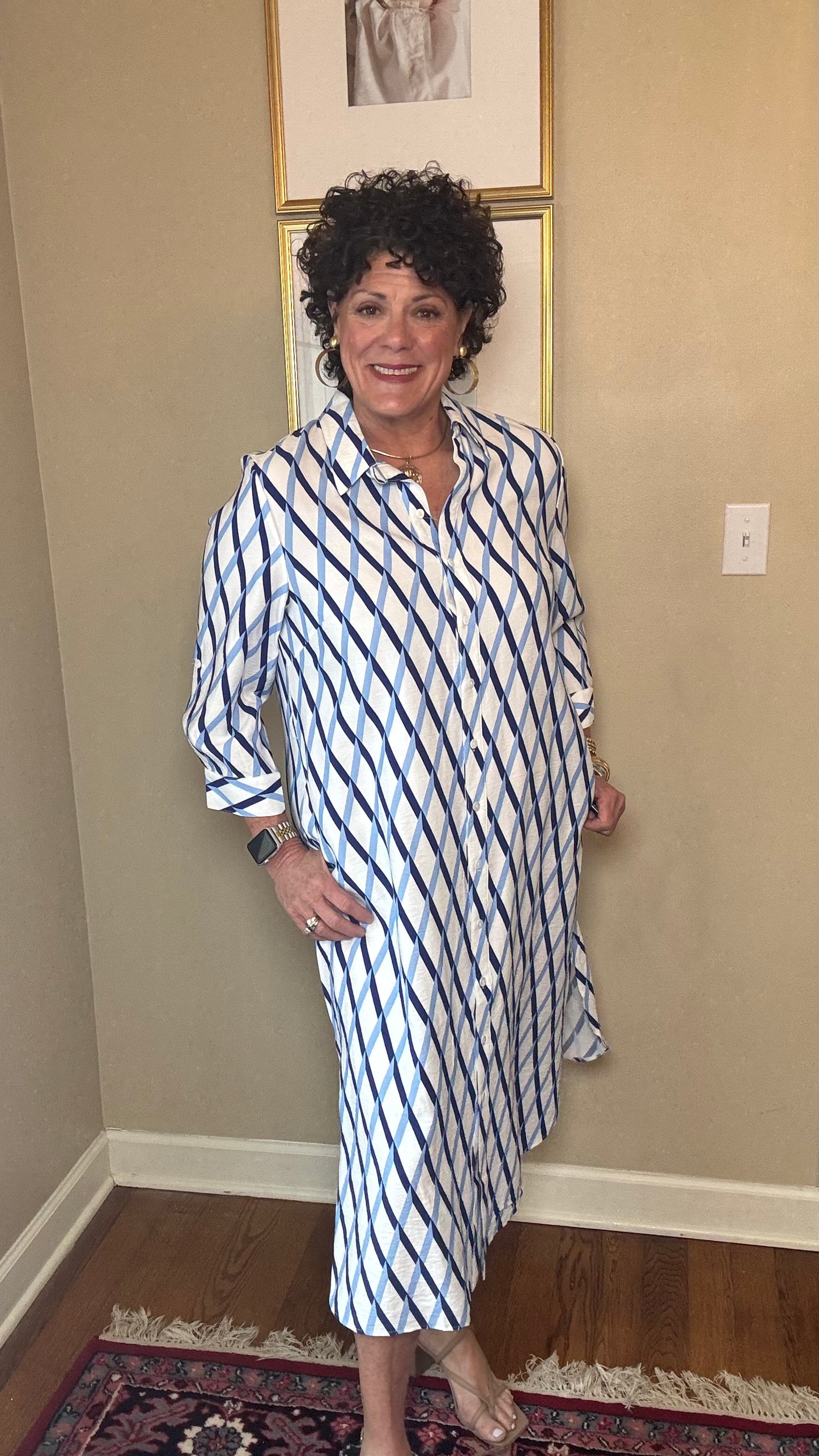 BOHO CHIC Blue & White Maxi Shirt Dress