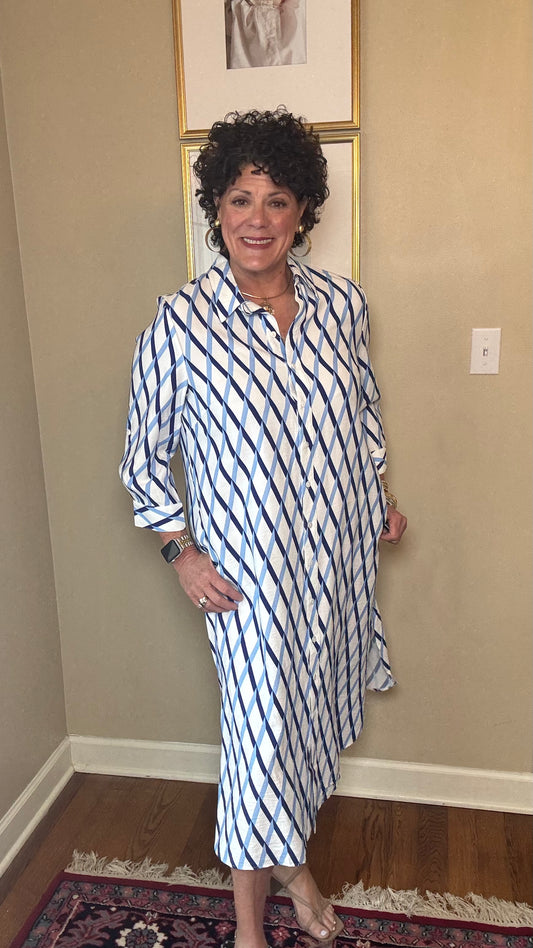 BOHO CHIC Blue & White Maxi Shirt Dress