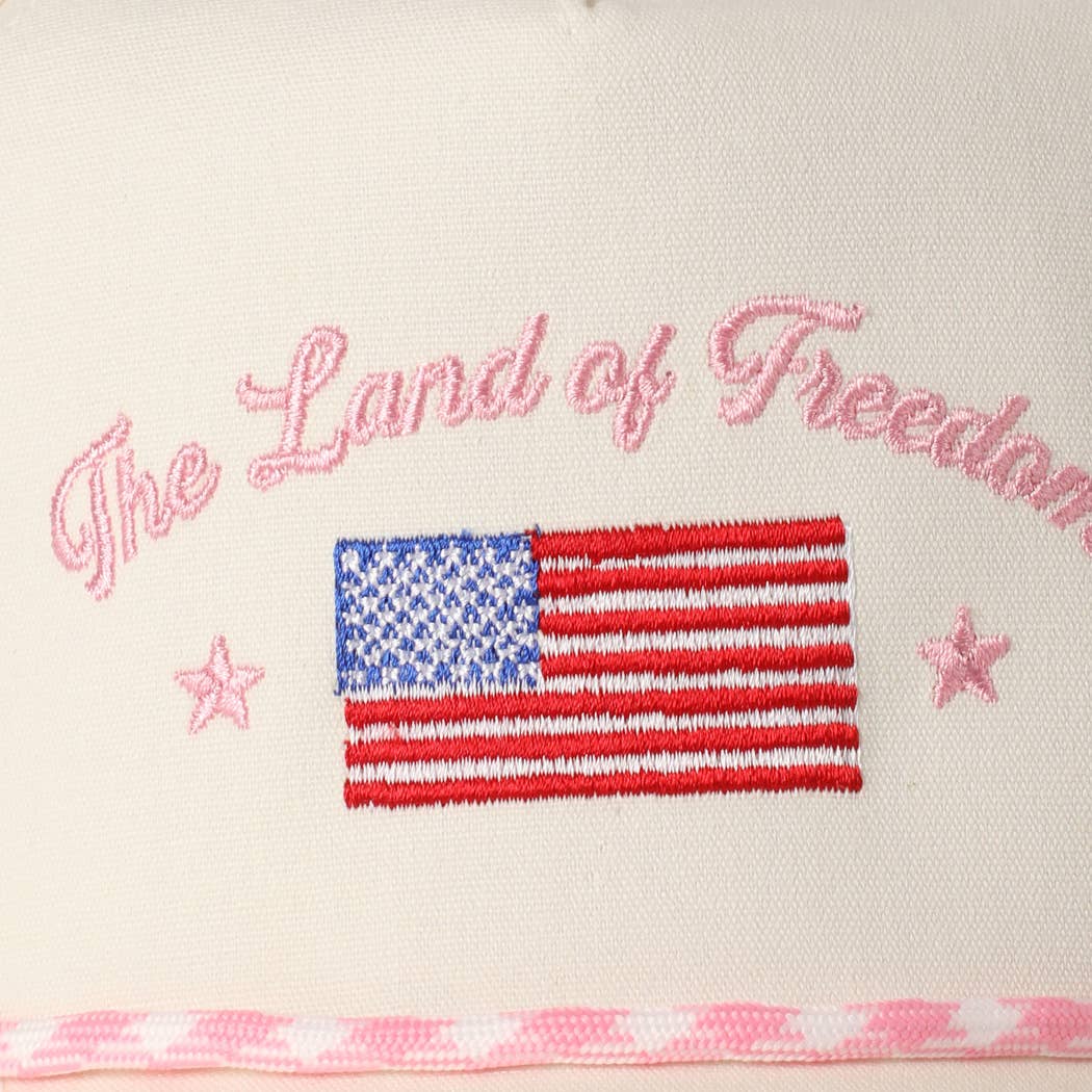 The Land of Freedom Flag Embroidered Trucker Hat: ROYAL BLUE / ONE SIZE