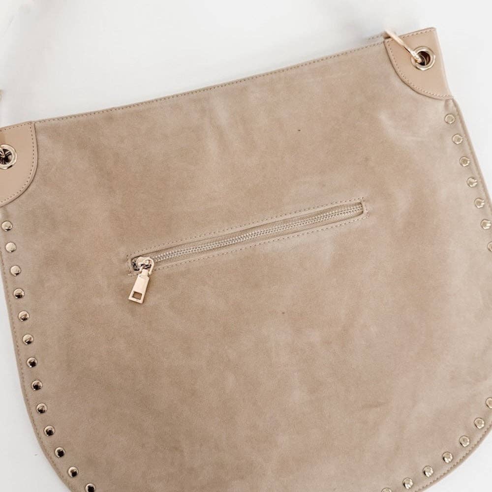 Rosalie Rivet Suede Hobo Bag: Oat