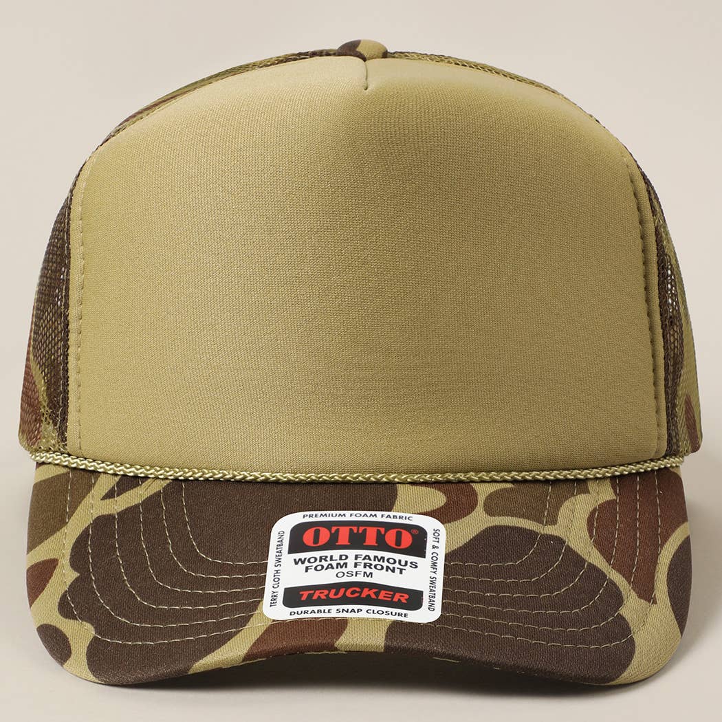 Solid Color OTTO 5-Panel Foam Mesh Back Trucker Hat: 050-PINK / ONE SIZE