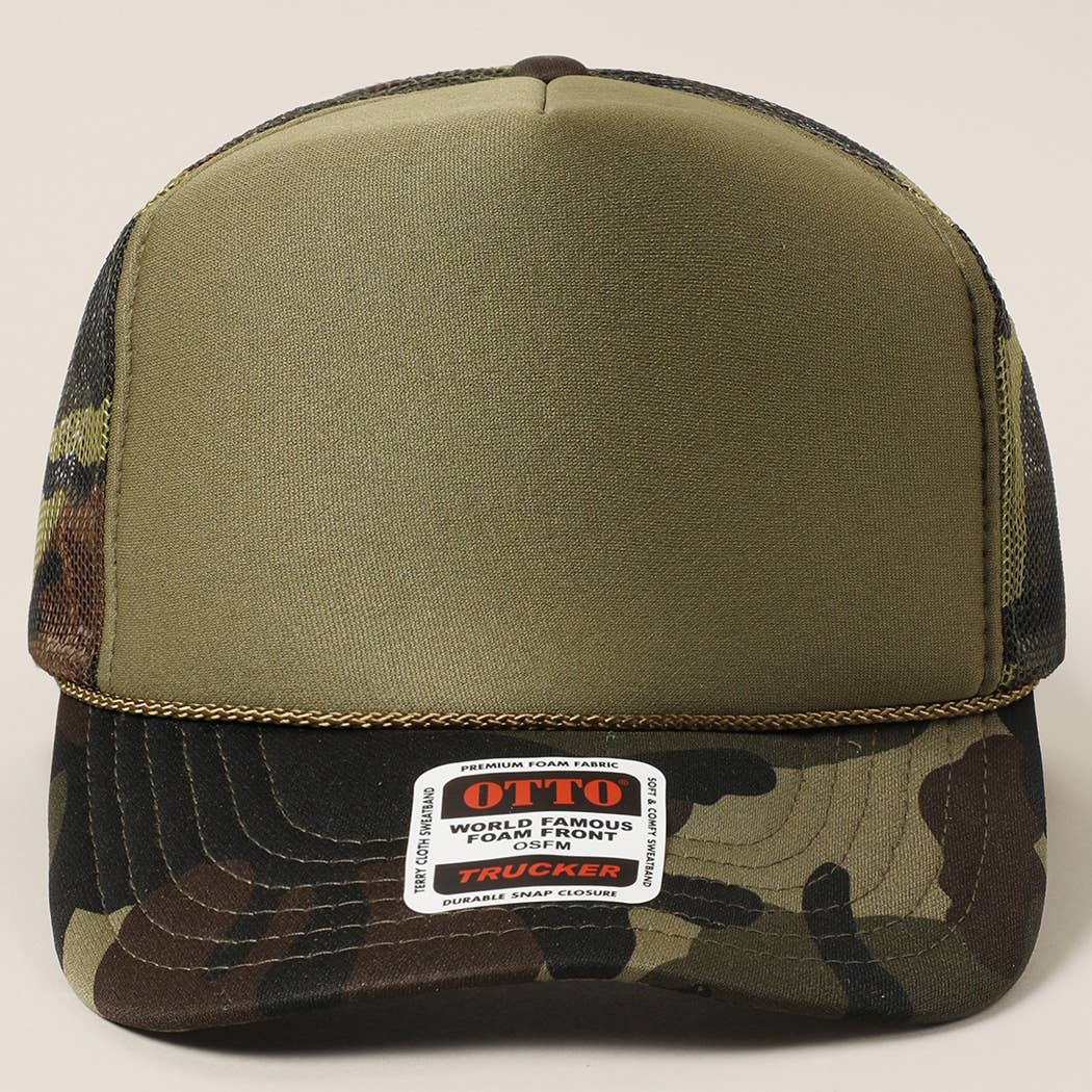 Solid Color OTTO 5-Panel Foam Mesh Back Trucker Hat: 015-TAN / ONE SIZE
