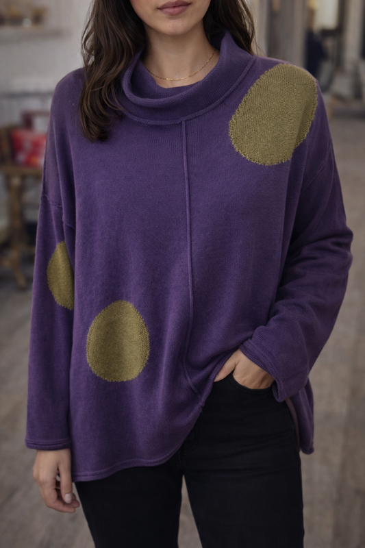 Olivia-Tunic Sweater in Violet with Circles