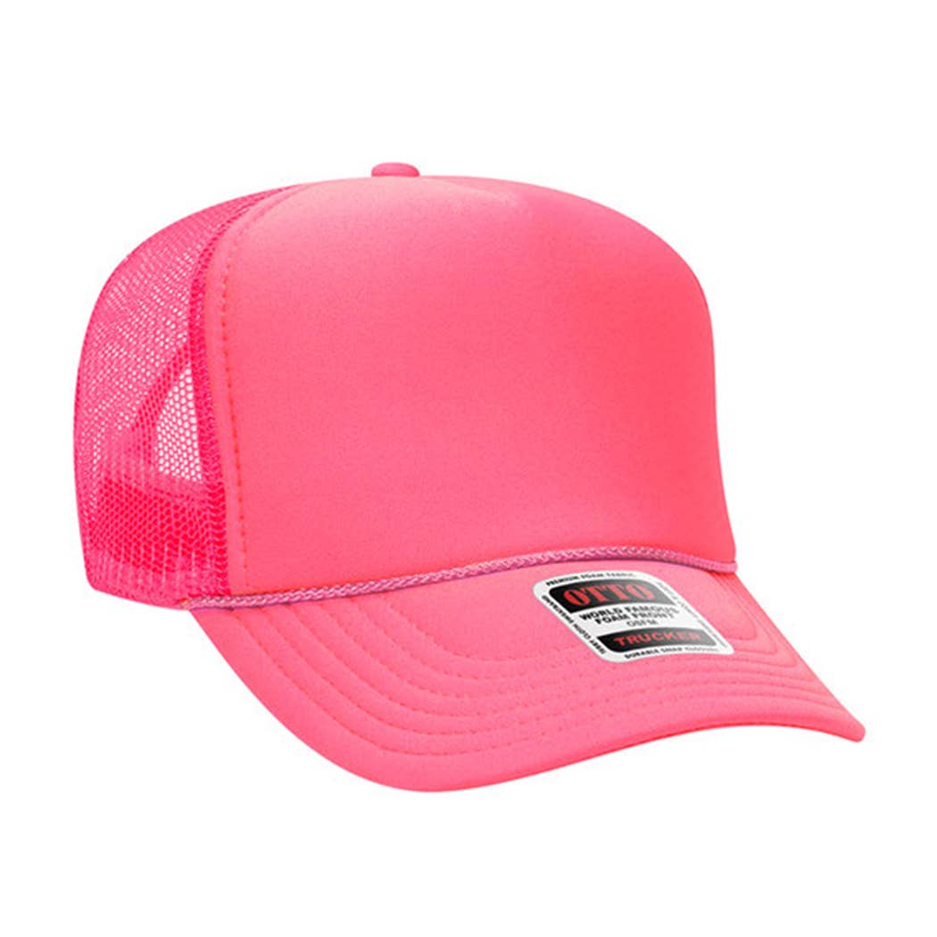 Solid Color OTTO 5-Panel Foam Mesh Back Trucker Hat: 050-PINK / ONE SIZE