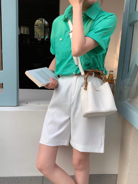 P23052 Bamboo Top Handle Crossbody Bag w/Cosmetic Pouch: 07 Green