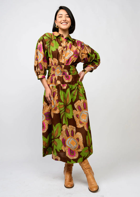 Uncle Frank- Big Blooms Brown Dress