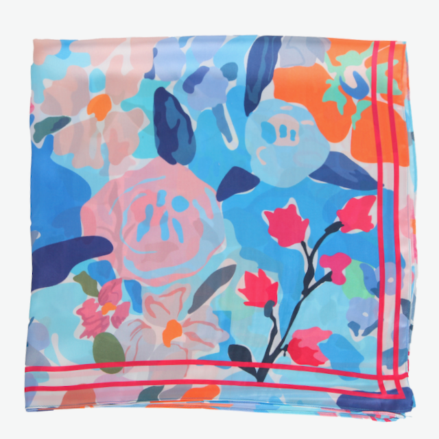 S26077 100% Polyester Lightweight Square Scarf: 01 Blue