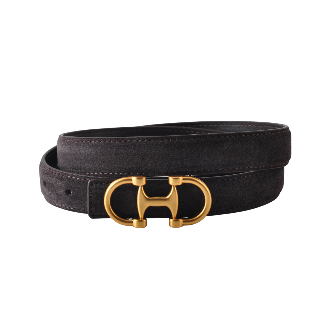 Horsebit Buckle Equestrian Stitched Suede/Napa Leather Belt: Leopard / Extra large (XL)